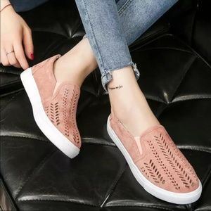 Pink Laser Cut-Out Slip On Sneakers